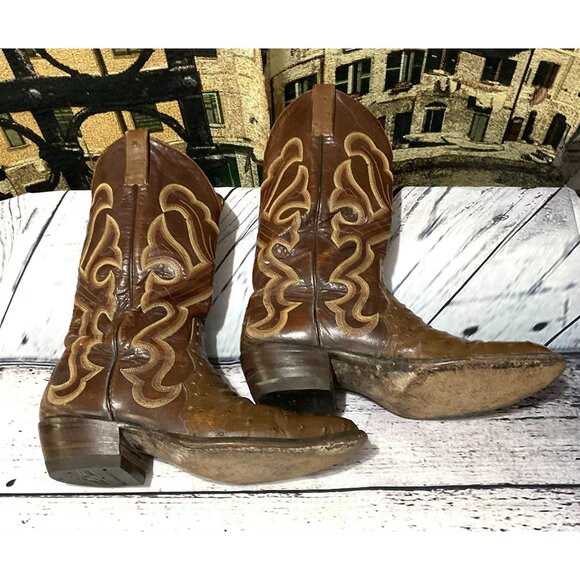 Vintage Cat's Paw Neoprene Ostrich Mens Leather Western Cowboy Boots - Picture 4 of 15